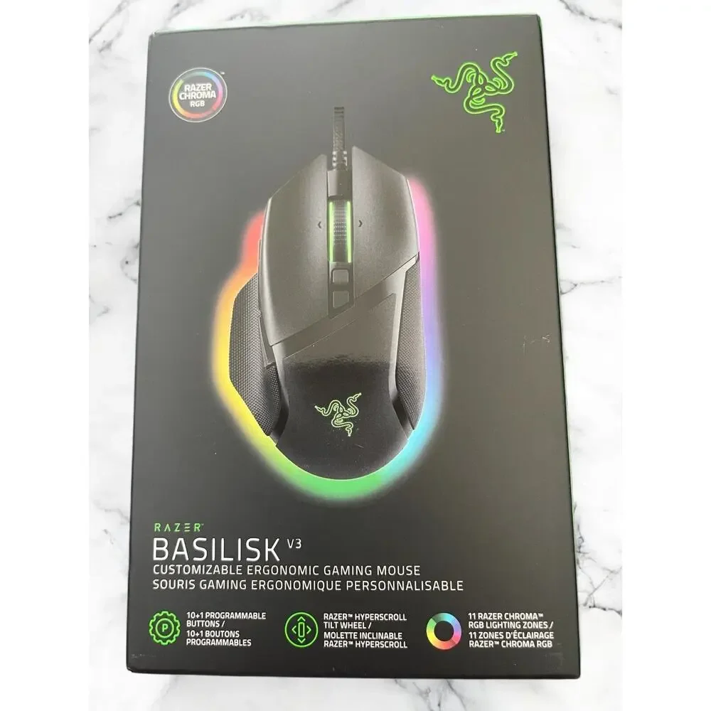 Razer Basilisk V3 Wired Gaming Mouse (Black)26K DPI - RGB - Programmable Buttons